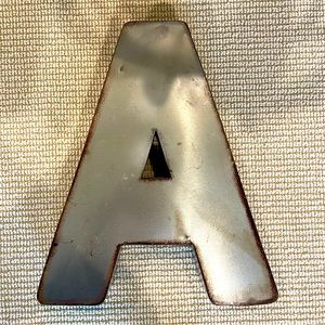 Antiqued, decorative giant A for shelf or wall